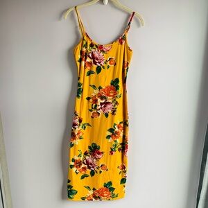 Fashion Nova Dress Spaghetti Strap Sleeveless BodyCon Floral Gold EUC Medium